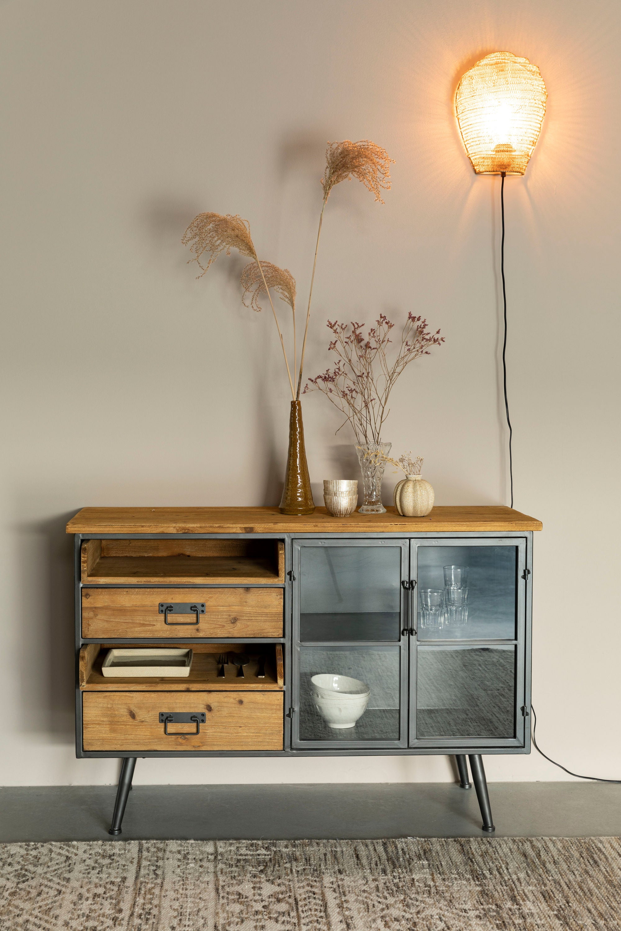 Damian Natural Fir Wood & Metal Sideboard